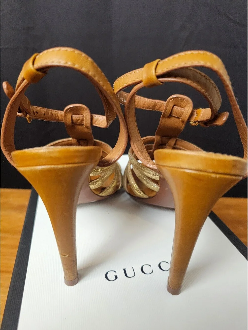 Tory Burch Heels Tan Womens 8 Leather Strappy Gold Accents